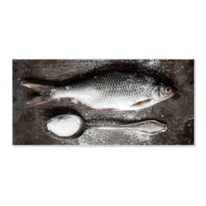 Banjado Magnettafel 78x37cm Magnetwand  Weiß Aus Metall Magnetpinnwand Pinnwand Inkl. 4 Magnete Motiv Fisch Und Salz