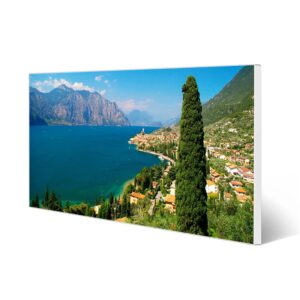 Banjado Magnettafel 78x37cm Magnetwand  Weiß Aus Metall Magnetpinnwand Pinnwand Inkl. 4 Magnete Motiv Gardasee