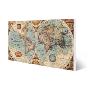 Banjado Magnettafel 78x37cm Magnetwand  Weiß Aus Metall Magnetpinnwand Pinnwand Inkl. 4 Magnete Motiv Historische Weltkarte