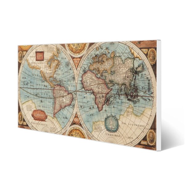 Banjado Magnettafel 78x37cm Magnetwand  Weiß Aus Metall Magnetpinnwand Pinnwand Inkl. 4 Magnete Motiv Historische Weltkarte