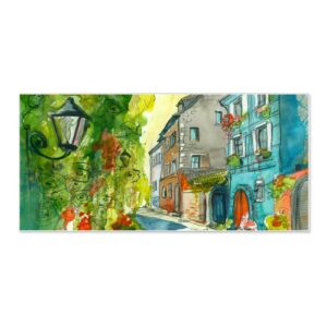 Banjado Magnettafel 78x37cm Magnetwand  Weiß Aus Metall Magnetpinnwand Pinnwand Inkl. 4 Magnete Motiv Historischer Stadtkern