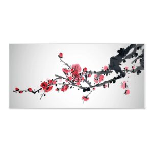 Banjado Magnettafel 78x37cm Magnetwand  Weiß Aus Metall Magnetpinnwand Pinnwand Inkl. 4 Magnete Motiv Japanische Blüten 2