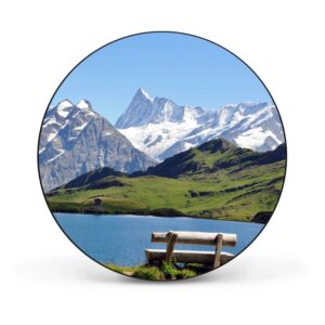 Banjado Magnettafel Rund Größe 47cm Magnetwand Schwarz Aus Metall Magnetpinnwand Pinnwand Motiv Alpen