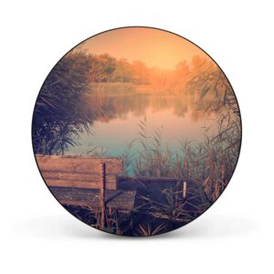 Banjado Magnettafel Rund Größe 47cm Magnetwand Schwarz Aus Metall Magnetpinnwand Pinnwand Motiv Bank Am See