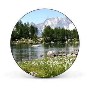 Banjado Magnettafel Rund Größe 47cm Magnetwand Schwarz Aus Metall Magnetpinnwand Pinnwand Motiv Bergidylle