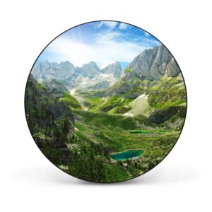 Banjado Magnettafel Rund Größe 47cm Magnetwand Schwarz Aus Metall Magnetpinnwand Pinnwand Motiv Bergsee Alpen