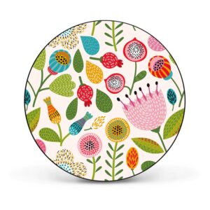 Banjado Magnettafel Rund Größe 47cm Magnetwand Schwarz Aus Metall Magnetpinnwand Pinnwand Motiv Blumen Naiv
