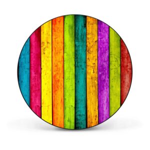 Banjado Magnettafel Rund Größe 47cm Magnetwand Schwarz Aus Metall Magnetpinnwand Pinnwand Motiv Bunte Holzlatten