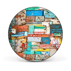Banjado Magnettafel Rund Größe 47cm Magnetwand Schwarz Aus Metall Magnetpinnwand Pinnwand Motiv Bunte Holzschindeln