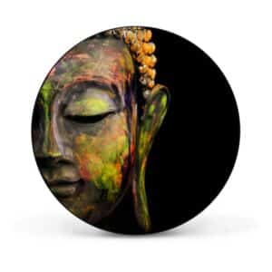 Banjado Magnettafel Rund Größe 47cm Magnetwand Schwarz Aus Metall Magnetpinnwand Pinnwand Motiv Bunter Buddha