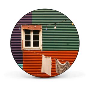 Banjado Magnettafel Rund Größe 47cm Magnetwand Schwarz Aus Metall Magnetpinnwand Pinnwand Motiv Buntes Haus