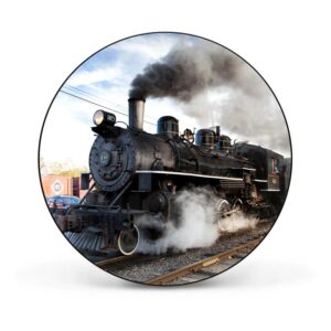 Banjado Magnettafel Rund Größe 47cm Magnetwand Schwarz Aus Metall Magnetpinnwand Pinnwand Motiv Dampflok