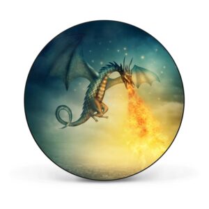 Banjado Magnettafel Rund Größe 47cm Magnetwand Schwarz Aus Metall Magnetpinnwand Pinnwand Motiv Drachen