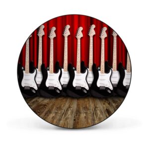 Banjado Magnettafel Rund Größe 47cm Magnetwand Schwarz Aus Metall Magnetpinnwand Pinnwand Motiv E-Gitarren
