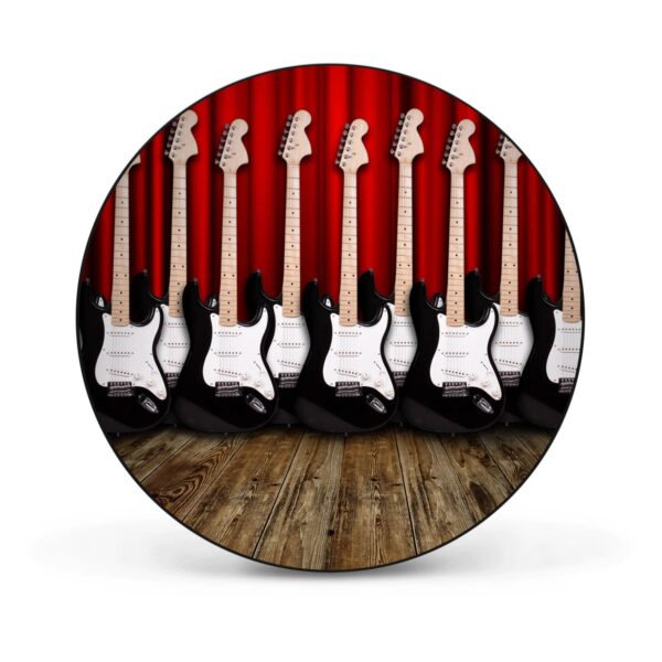 Banjado Magnettafel Rund Größe 47cm Magnetwand Schwarz Aus Metall Magnetpinnwand Pinnwand Motiv E-Gitarren
