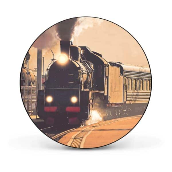 Banjado Magnettafel Rund Größe 47cm Magnetwand Schwarz Aus Metall Magnetpinnwand Pinnwand Motiv Einfahrender Zug