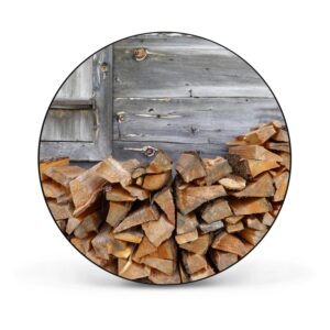 Banjado Magnettafel Rund Größe 47cm Magnetwand Schwarz Aus Metall Magnetpinnwand Pinnwand Motiv Feuerholz