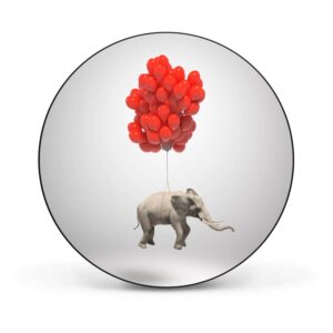 Banjado Magnettafel Rund Größe 47cm Magnetwand Schwarz Aus Metall Magnetpinnwand Pinnwand Motiv Fliegender Elefant