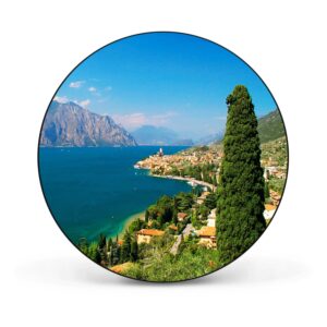 Banjado Magnettafel Rund Größe 47cm Magnetwand Schwarz Aus Metall Magnetpinnwand Pinnwand Motiv Gardasee