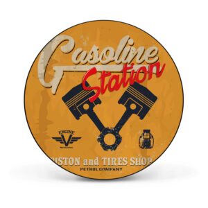 Banjado Magnettafel Rund Größe 47cm Magnetwand Schwarz Aus Metall Magnetpinnwand Pinnwand Motiv Gasoline Station