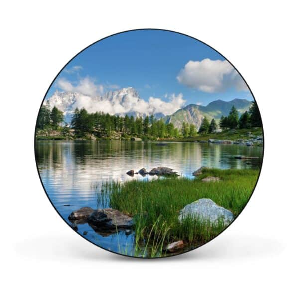 Banjado Magnettafel Rund Größe 47cm Magnetwand Schwarz Aus Metall Magnetpinnwand Pinnwand Motiv Gebirgssee