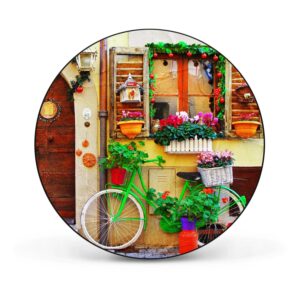 Banjado Magnettafel Rund Größe 47cm Magnetwand Schwarz Aus Metall Magnetpinnwand Pinnwand Motiv Grünes Fahrrad