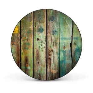 Banjado Magnettafel Rund Größe 47cm Magnetwand Schwarz Aus Metall Magnetpinnwand Pinnwand Motiv Grünes Holz