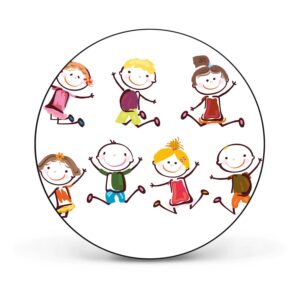 Banjado Magnettafel Rund Größe 47cm Magnetwand Schwarz Aus Metall Magnetpinnwand Pinnwand Motiv Happy Kids