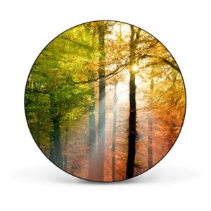 Banjado Magnettafel Rund Größe 47cm Magnetwand Schwarz Aus Metall Magnetpinnwand Pinnwand Motiv Herbstwald