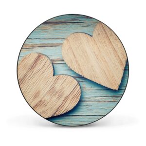 Banjado Magnettafel Rund Größe 47cm Magnetwand Schwarz Aus Metall Magnetpinnwand Pinnwand Motiv Holz Herzen