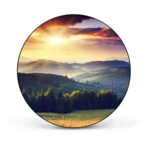 Banjado Magnettafel Rund Größe 47cm Magnetwand Schwarz Aus Metall Magnetpinnwand Pinnwand Motiv Karpaten Sonnenuntergang