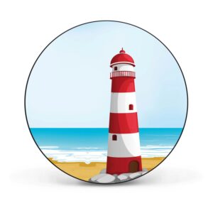 Banjado Magnettafel Rund Größe 47cm Magnetwand Schwarz Aus Metall Magnetpinnwand Pinnwand Motiv Leuchtturm Illustration