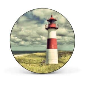Banjado Magnettafel Rund Größe 47cm Magnetwand Schwarz Aus Metall Magnetpinnwand Pinnwand Motiv Leuchtturm Sylt