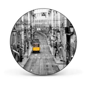 Banjado Magnettafel Rund Größe 47cm Magnetwand Schwarz Aus Metall Magnetpinnwand Pinnwand Motiv Lissabon