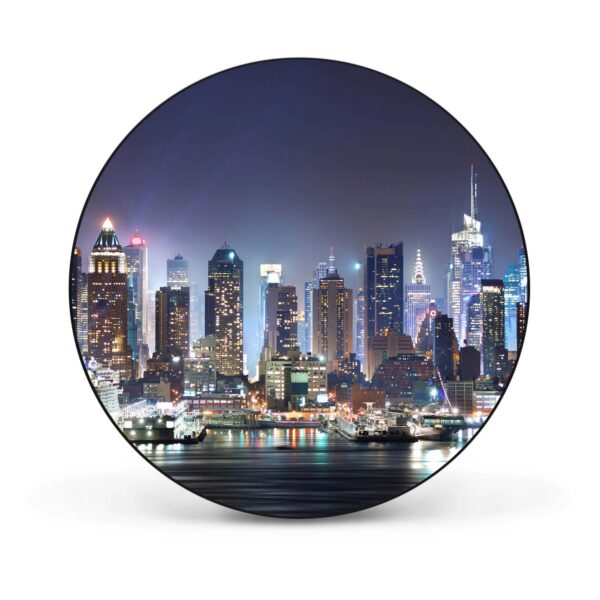 Banjado Magnettafel Rund Größe 47cm Magnetwand Schwarz Aus Metall Magnetpinnwand Pinnwand Motiv New York