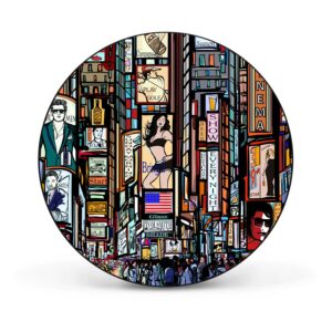 Banjado Magnettafel Rund Größe 47cm Magnetwand Schwarz Aus Metall Magnetpinnwand Pinnwand Motiv New York Show