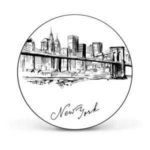 Banjado Magnettafel Rund Größe 47cm Magnetwand Schwarz Aus Metall Magnetpinnwand Pinnwand Motiv New York Skizze