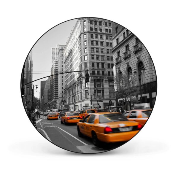 Banjado Magnettafel Rund Größe 47cm Magnetwand Schwarz Aus Metall Magnetpinnwand Pinnwand Motiv New York Taxi