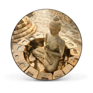 Banjado Magnettafel Rund Größe 47cm Magnetwand Schwarz Aus Metall Magnetpinnwand Pinnwand Motiv Sitzender Buddha