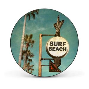 Banjado Magnettafel Rund Größe 47cm Magnetwand Schwarz Aus Metall Magnetpinnwand Pinnwand Motiv Surf Beach
