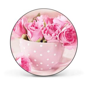 Banjado Magnettafel Rund Größe 47cm Magnetwand Schwarz Aus Metall Magnetpinnwand Pinnwand Motiv Tasse Voll Rosen