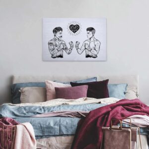 Bricoflor 50Er Jahre Bild Mit Tattoo Design All You Need Is Love Bild Auf Leinwand Schwarz Weiß Backstein Wandbild Im Industrial Style Für Wohnzimmer