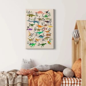 Bricoflor Abc Bild Mit Dinos Kinderzimmer Leinwand Bild Mit Alphabet Ideal Für Jungenzimmer Dinosaurier Leinwandbild Bunt Im Hochformat