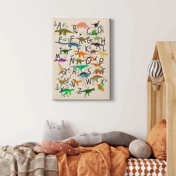 Bricoflor Abc Bild Mit Dinos Kinderzimmer Leinwand Bild Mit Alphabet Ideal Für Jungenzimmer Dinosaurier Leinwandbild Bunt Im Hochformat