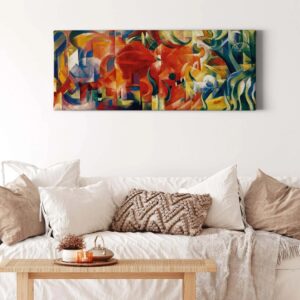 Bricoflor Abstraktes Bild Auf Leinwand Buntes Kunst Bild Im Ölgemälde Stil Ideal Für Wohnzimmer Und Büro Kubistisches Leinwandbild Im Querformat