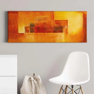 Bricoflor Abstraktes Bild In Rot Orange Kunst Leinwand Bild Im Gemälde Stil Mit Geometrischem Design Kunstdruck Leinwandbild Für Wohnzimmer Und Flur