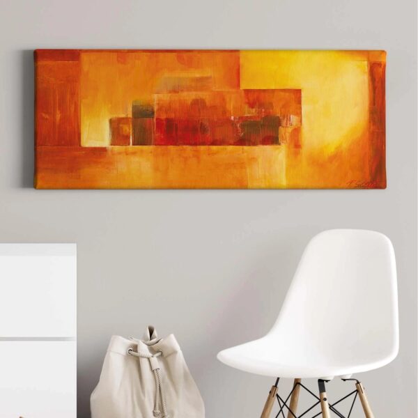 Bricoflor Abstraktes Bild In Rot Orange Kunst Leinwand Bild Im Gemälde Stil Mit Geometrischem Design Kunstdruck Leinwandbild Für Wohnzimmer Und Flur