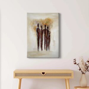 Bricoflor Abstraktes Leinwand Bild Mit Personen Moderne Kunst Bild In Beige Und Braun Ideal Für Wohnzimmer Hochformat Leinwandbild Im Gemälde Stil