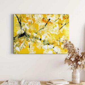 Bricoflor Abstraktes Leinwandbild Gelb Und Weiß Asiatisches Wandbild Acryl Gemälde Optik Für Schlafzimmer Und Flur Kunst Leinwand Bild Auf Keilrahmen