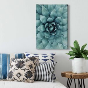 Bricoflor Agave Bild Auf Leinwand Wandbild Mit Pflanze In Grün Blau Ideal Für Badezimmer Und Schlafzimmer Modernes Leinwandbild Im Querformat